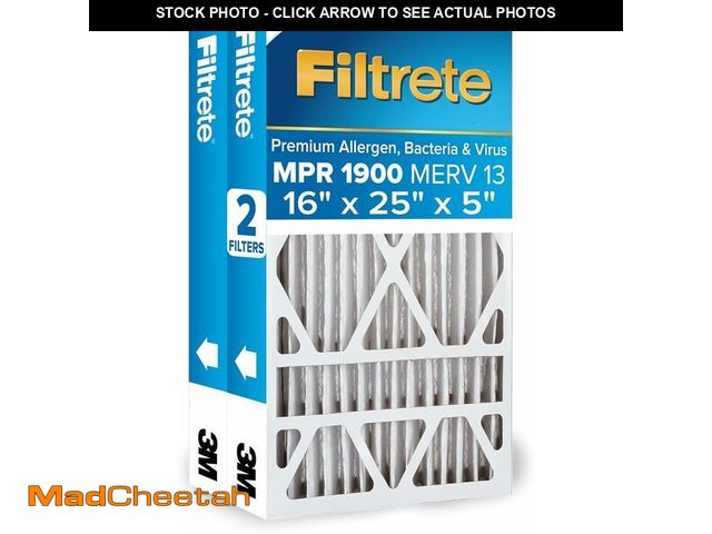 Lot 74-13733718 - Filtrete 16x25x5 AC Furnace Air Filter, MERV 13, MPR 1900, Premium Allergen, Bacteria &amp; Virus Fi...