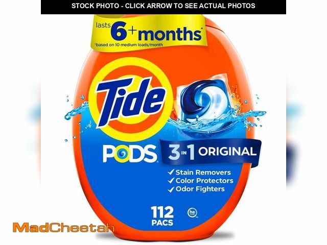 Lot 74-14432711 - PODS laundry detergent pacs, 3-in-1 Stain Remover, Odor Fighter, Color Protector, 112 Count, HE comp...