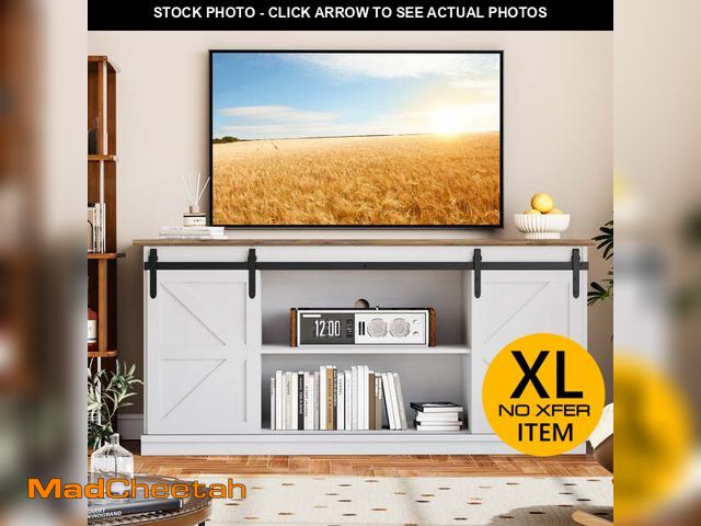 Lot 74-12668724 - Homall TV Stand for 65 Inch TV, Storage Cabinet with Sliding Barn Door, Entertainment Center, White ...