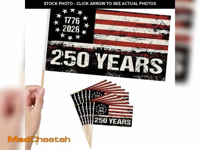 Lot 74-13957312 - 50 Pcs 250th Anniversary Small Stick Flags 250 Year American Anniversary flag Handheld Flag for Outs...