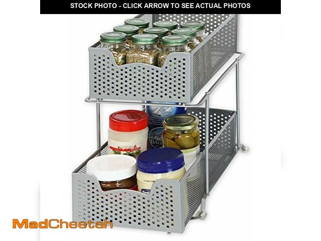 Lot 74-6892184 - SimpleHouseware 2 Tier Sliding Cabinet Basket Organizer Drawer, Silver - USED