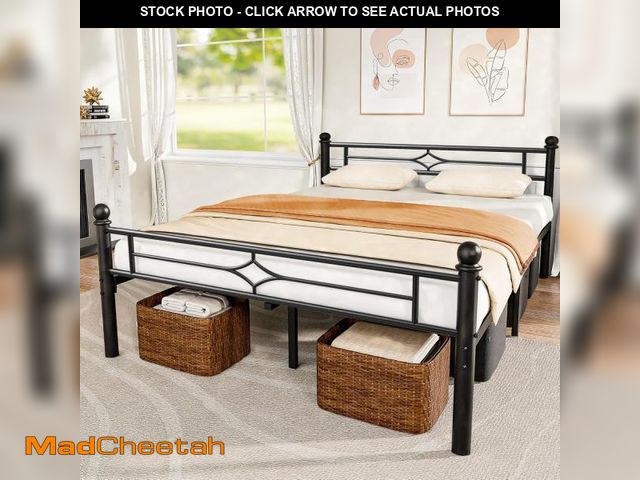 Lot 74-12365763 - BedsPick Full Bed Frame with Headboard and Footboard, Metal Platform Bed Frame with Round Corner Bal...