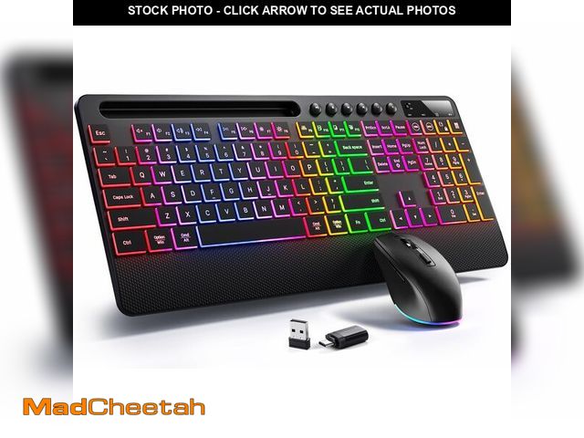 Lot 74-13625504 - Hamile Wireless Keyboard and Mouse Combo:RGB Backlit Effects,Ergonomic Full Size Silent Keyboard,Wri...