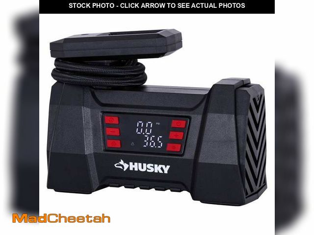 Lot 74-14446891 - Husky 12-Volt DC Portable Fast Flow Air Compressor Air Pump Inflator with Digital Pressure Gauge, LE...