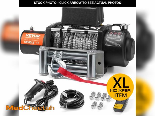 Lot 74-12786971 - (MISSING HARDWARE,REMOTE) VEVOR Electric Winch, 18,000 lb Truck Trailer Jeep Winch, 12V DC 7/16 in x...