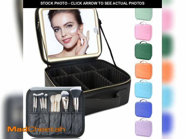 Lot 74-14385480 - SUILU Makeup Bag with Led Mirror,with 3 Color Setting,Portable Storage and Adjustable Dividers Trave...