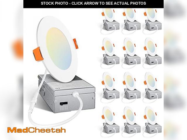Lot 74-9643964 - Amico 12 Pack 4 Inch 5CCT Ultra-Thin LED Recessed Dimmable Can/Ceiling Light with Junction Box, 2700...