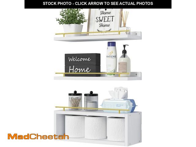Lot 74-14274274 - WOPITUES Floating Shelves for Wall with Cube Shelf, Wall Shelves with Metal Rail for Decor, Bathroom...