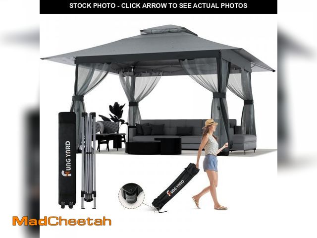 Lot 74-12541622 - 13x13 Outdoor Patio Gazebo with Mosquito Nettings - Double Roof Pop Up Canopy Tent with Wheeled Carr...