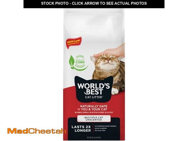 Lot 74-12696017 - (BAG IS OPEN) WORLD'S BEST CAT LITTER Multiple Cat Unscented, 32-Pounds - Natural Ingredients, Quick...
