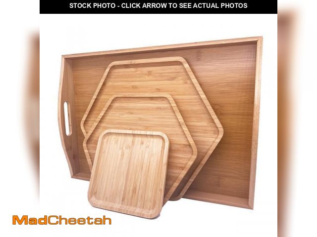 Lot 74-11554919 - PAFREWOG Bamboo Serving Trays Dinner Plates Cheese Board 16.5"x11.8"?42x30cm with Handle, Set Includ...