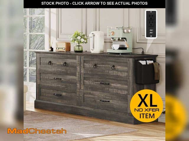 Lot 74-12899693 - DWVO Farmhouse 6 Drawers Dresser, 59" Wide Wood Rustic Chest of Drawers with Nice Texture, Vintage D...