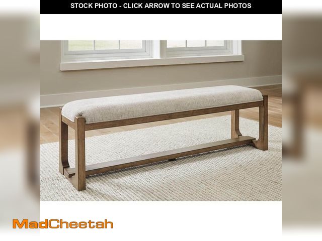 Lot 74-13058264 - Signature DESIGN BY ASHLEY Cabalynn Casual Beige / Light Brown Polyester 64 in. Trestle Base Dining ...