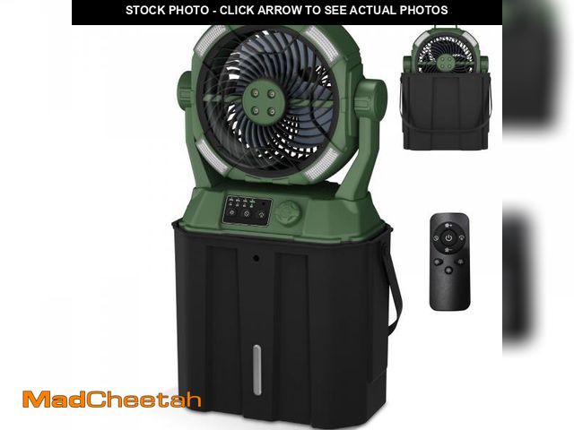 Lot 74-12439518 - Misting Fan Portable 42800mAh Rechargeable Camping Fan with Remote Control, 3 LED Light &amp; Steple...