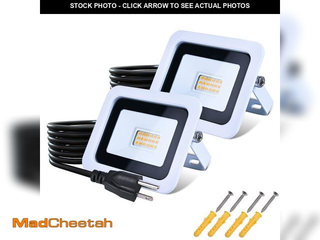 Lot 74-12975378 - MIWAT 20W 2Pack LED Flood Light with 1.5M Plug in Cord Safety Lights for Garage, Warehouse, Courtyar...