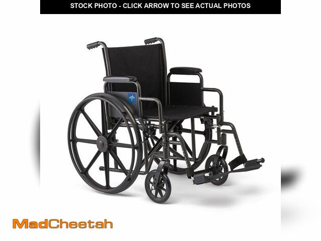 Lot 74-13802132 - Medline Comfortable Folding Wheelchair with Swing-Back Desk-Length Arms and Swing-Away Footrests, 20...