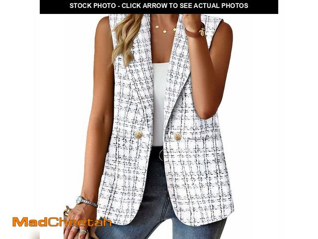 Lot 74-14299736 - Mina Self Tweed Blazers for Women Sleeveless Tweed Plaid Vest White Vests Blazers for Women Business...