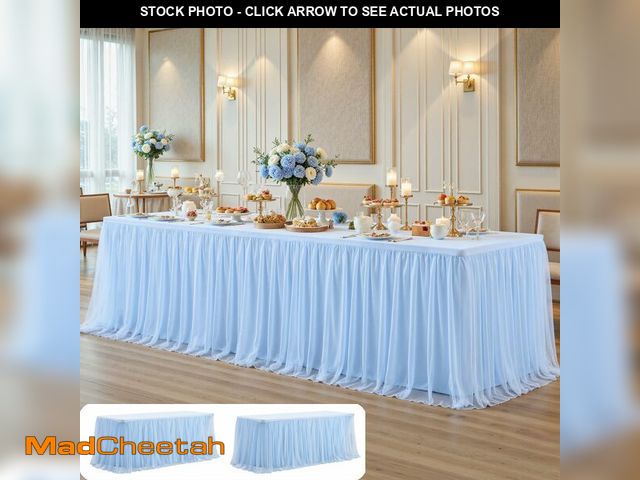 Lot 74-14263394 - 2 Pack Baby Blue Tulle Tablecloth Skirt for 8 Foot Rectangle Tables Baby Shower Tablecloths Blue Ruf...