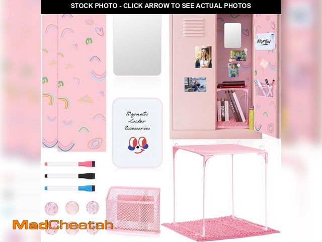 Lot 74-12327139 - HAUTOCO 16 Pcs Locker Accessories for Girls Pink Locker Organizer Decorations with Shelf, Rugs, Magn...