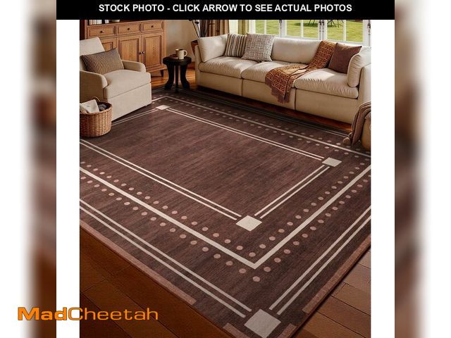 Lot 74-14274484 - YIHOUSE Brown Bordered Bedroom Rugs 5x7, Non-Slip Washable Farmhouse Living Room Rug, Ultra-Soft Low...