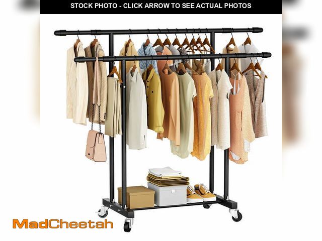Lot 74-13765113 - Flngr Heavy Duty Clothes Rack, Standing Rolling Clothing Rack for Hanging Clothes with Sturdy Wheels...