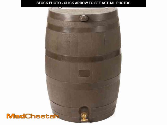 Lot 74-12659645 - RTS Home Accents 50 Gal. Rain Barrel Walnut Color with Brass Spigot - UNUSED