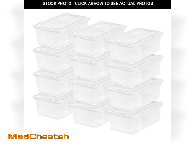 Lot 74-12137783 - IRIS USA 7 Quarts Plastic Storage Container Bin with Latching Lid, 12 Pack, Nestable Box Tote Closet...