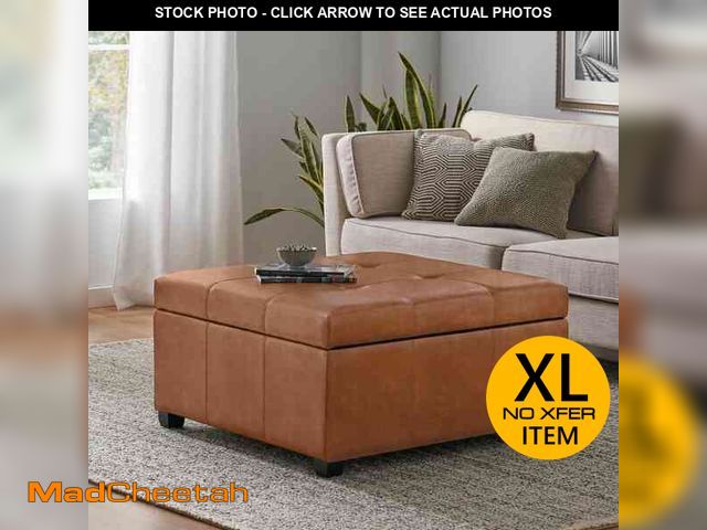 Lot 74-12584564 - CHRISTOPHER KNIGHT HOME Carlsbad Tan Faux Leather Storage Ottoman - UNUSED