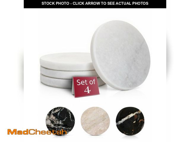 Lot 74-14267846 - Gusto Nostro White Marble Coasters Set of 4 - Luxury Natural Stone Coasters for Drinks - Genuine Mar...