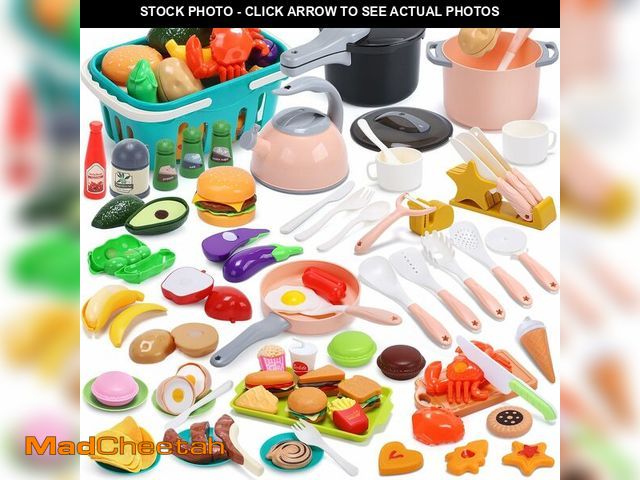 Lot 74-14355469 - HOLYFUN 74-Pcs Kids Kitchen Toy Accessories with Shopping Basket - UNUSED