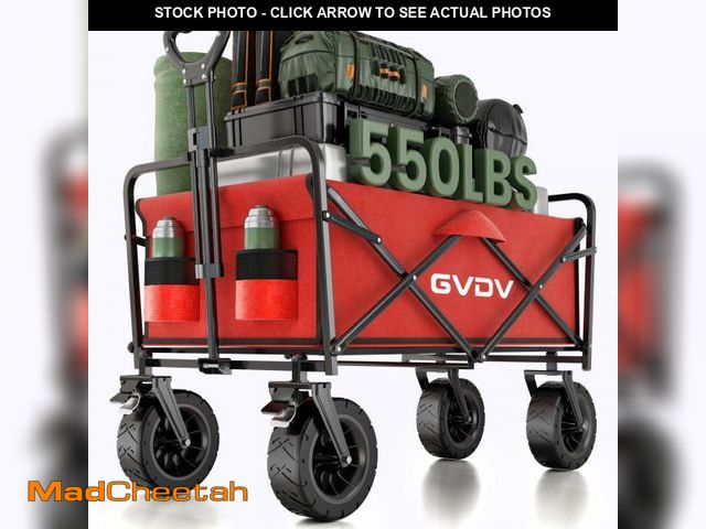 Lot 74-12401953 - GVDV Collapsible Folding Wagon, 550LBS Large Heavy Duty Utility Cart with All-Terrain Wheels and Adj...