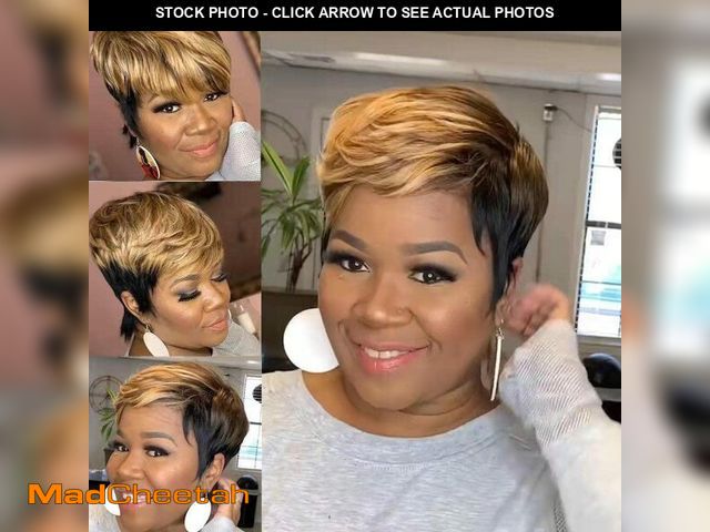 Lot 74-12714091 - LEOSA Ombre Short Bob Pixie Cut Wig with Bangs for Black Women,Pixie Cut Side Part Wig Black Mixed B...