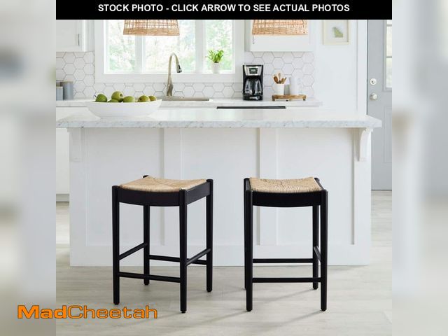 Lot 74-12640779 - Hamlin Backless Natural Woven Counter Stools in Black (Set of 2) - UNUSED