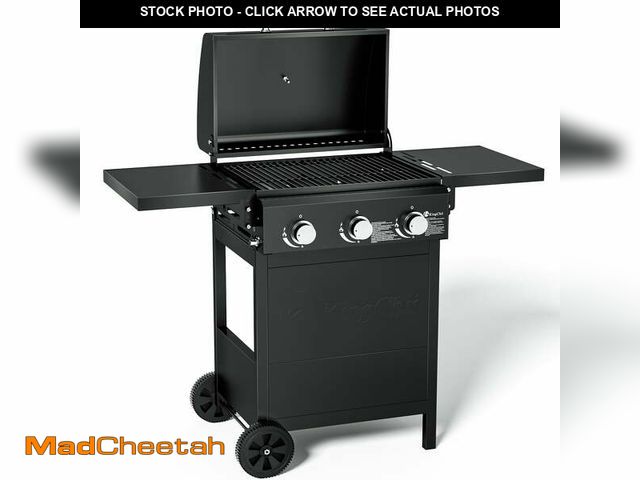 Lot 74-12779515 - Kingchii 3-Burner Propane Grill, 28,500 BTU BTUs Gas Grill with Foldable Side Tables, Built-in Therm...