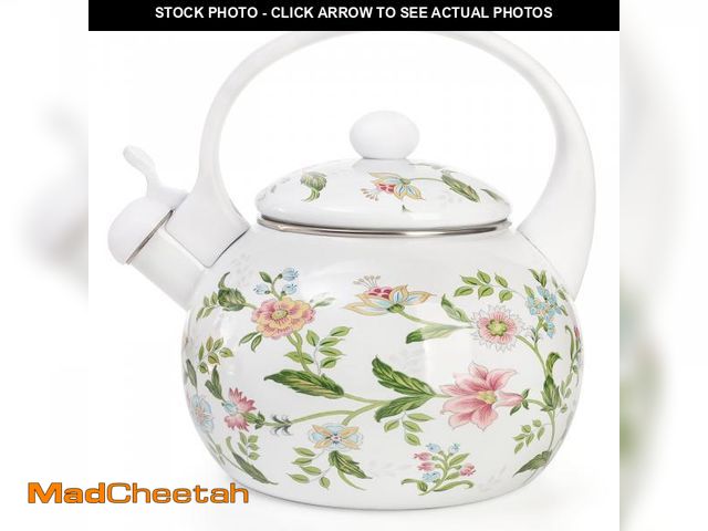 Lot 74-12437933 - Jucoan 2.3 Quart Vintage Enamel Tea Kettle, Whistling Tea Kettle for Stove Top, Floral Enamel on Ste...