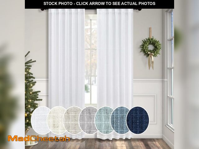 Lot 74-14212463 - Pitalk White Linen Curtains 90 Inch Length for Living Room 2 Panels Set Back Tab Loop Rod Pocket Sem...