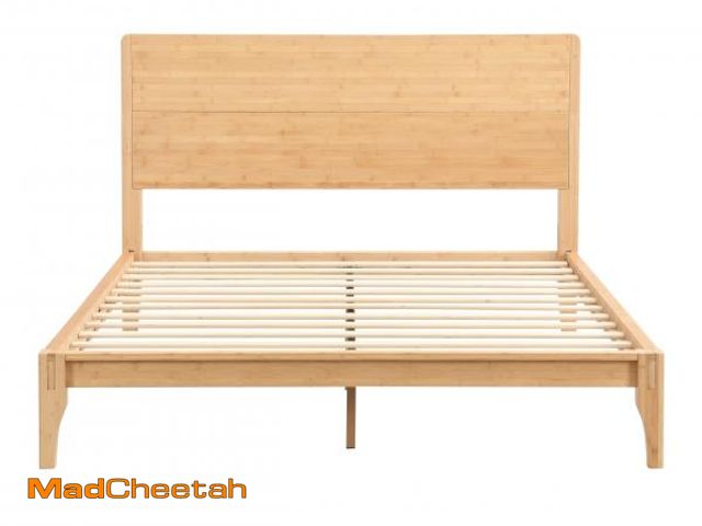 Lot 74-12484919 - LUMISOL Queen Bamboo Bed Frame, Mid-Century Wood Platform Bed with Headboard and Steel Slat Support,...
