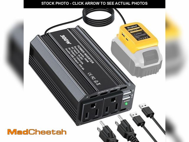 Lot 74-13624233 - Ecarke 300W Portable Power Inverter Compatible with DeWALT 20V Battery, DC 20V to AC 110V Power Stat...