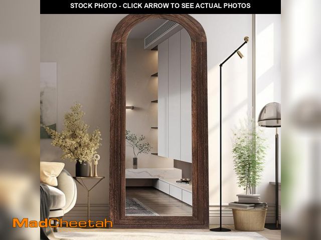 Lot 74-12105393 - ZHUNFA Arched Full Length Mirror with Solid Wood Frame, 65x22 Farmhouse Wall Mounted Floor Mirror wi...