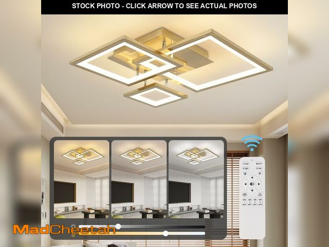 Lot 74-14268160 - HLILCEH Modern Gold Led Ceiling Light 3-Square Design 3000K-6500K Dimmable LED Ceiling Light with Re...