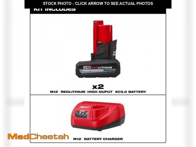 Lot 74-12517272 - Milwaukee M12 12V Lithium-Ion XC High Output 5.0 Ah Battery Pack (2-Pack) Starter Kit with Charger -...