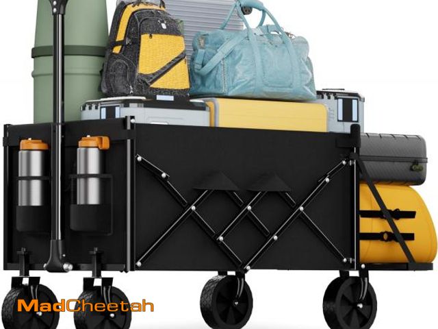Lot 74-12328578 - Lightweight Folding Wagon, Large Capacity Collapsible Grocery Cart on Big Wheels, Heavy Duty Foldabl...