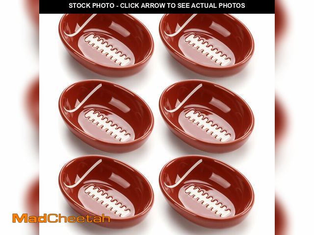 Lot 74-13543064 - FoldTier 6 Pack Football Bowls Ceramic Football Shaped Dip Bowl 3.15 Inch Small Serving Tray Appetiz...