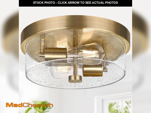 Lot 74-12114642 - Flush Mount Ceiling Light Fixtures, 2-Light Brass Ceiling Mount for Farmhouse with Seeded Glass Lamp...