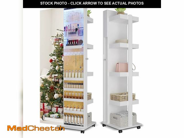 Lot 74-12693334 - (MISSING HARDWARE) Lvifur 360ÃÂ° Rotating LED Jewelry Armoire,Side Pull Full Length Mirror Large Ca...