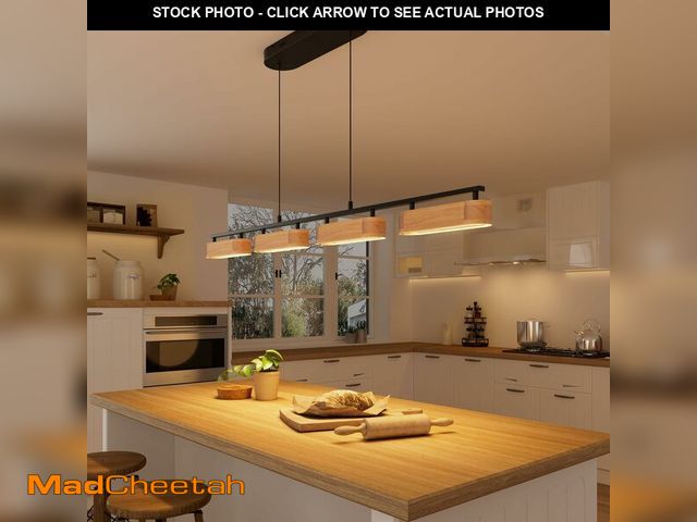 Lot 74-14347902 - Glimchase 50.2" Linear Island Lights for Kitchen, 38W Wood Chandeliers for Dining Room, LED Rustic D...