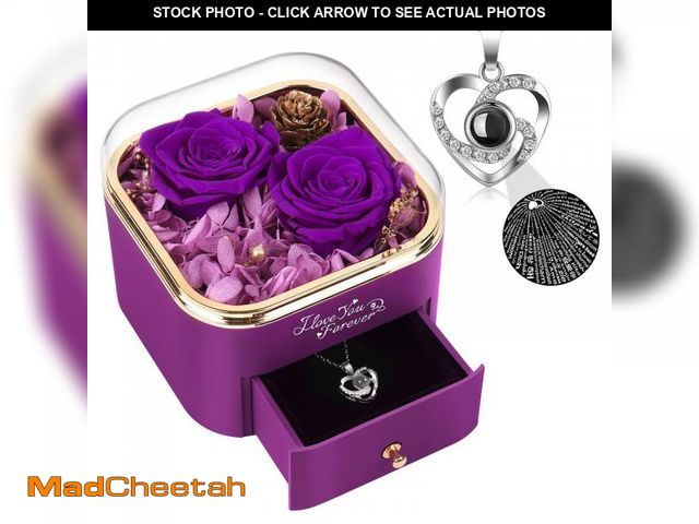 Lot 74-12348631 - Mothers Day Flower Gifts for Mom, Preserved Real Purple Rose with Heart Necklace -Eternal Flowers Bi...