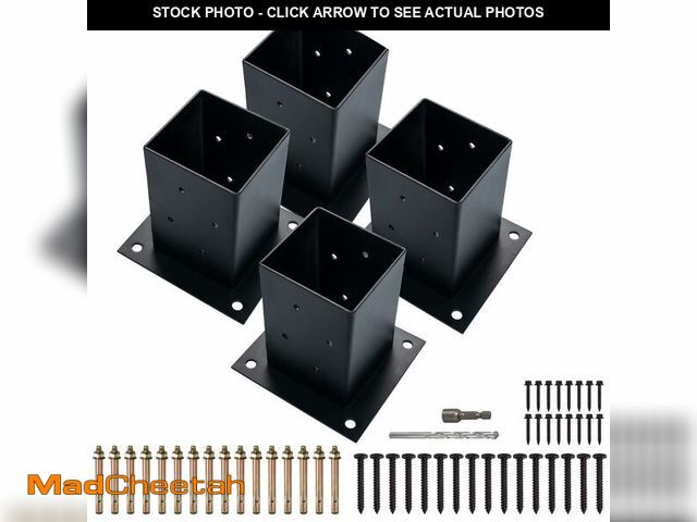 Lot 74-14055206 - (4 PCS) LADECH 4x4 Wood Fence Post Anchor Base, 2mm Thick Steel and Black Powder Coated,Come with Wo...