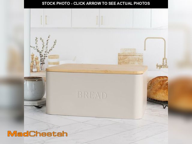 Lot 74-12707887 - ZICOTO Beautiful Bread Box With Wooden Lid For Your Kitchen Countertop - Spacious Container Perfectl...