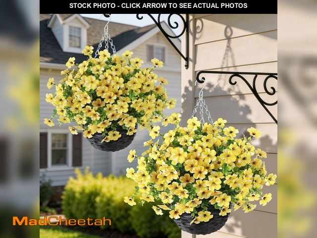 Lot 74-14059803 - GLIDLION Artificial Flower &amp; Eucalyptus with Hanging Basket - 2PCS Faux UV Sun Resistant Morning...